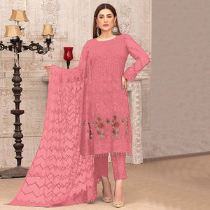 Pink Sequence With Floral Embroidered Georgette Pakistani Suit - Peachmode