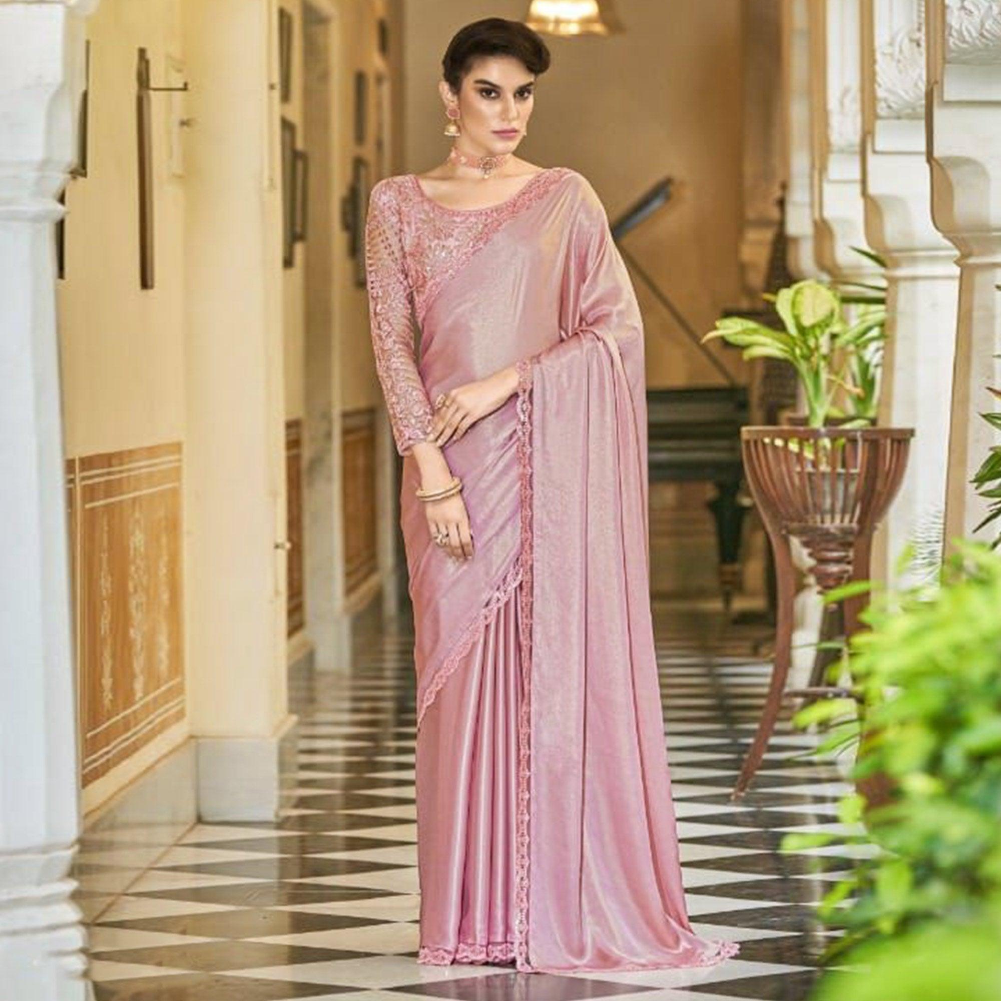 Pink Solid Art Silk Saree - Peachmode