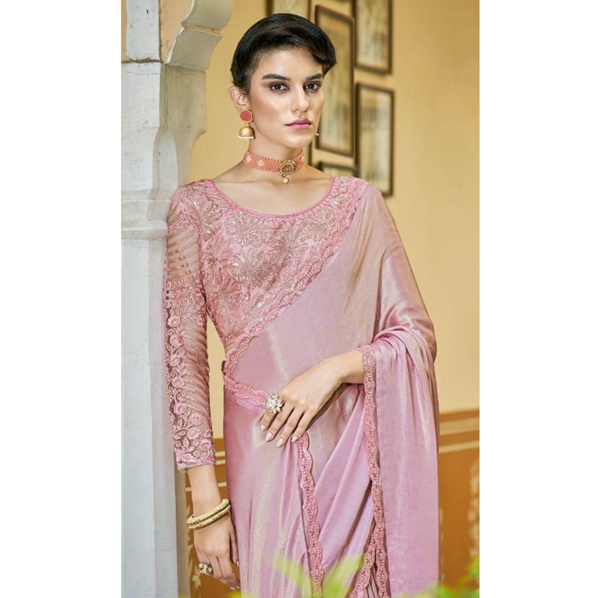 Pink Solid Art Silk Saree - Peachmode