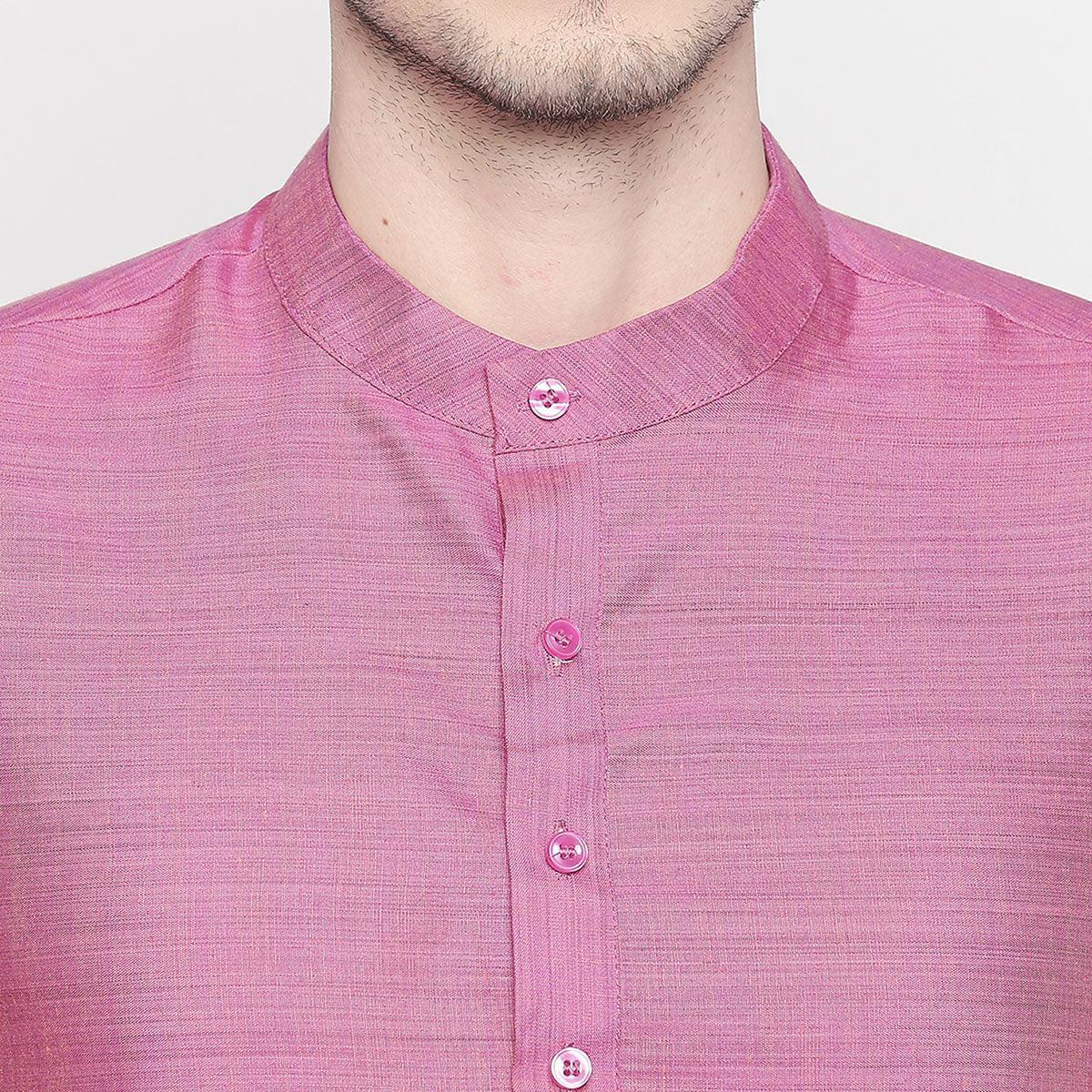 Pink Solid Pure Cotton Kurta - Peachmode