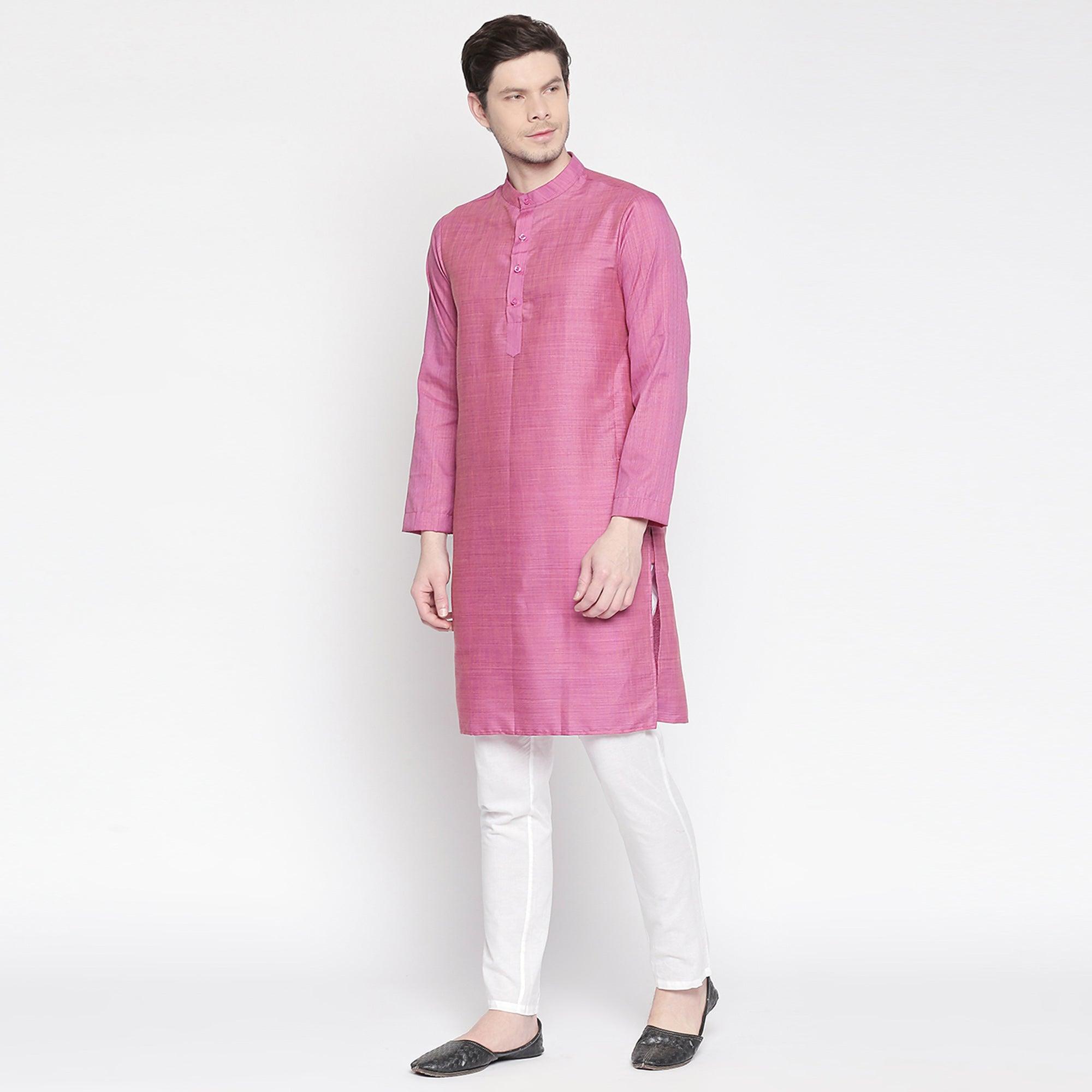 Pink Solid Pure Cotton Kurta - Peachmode