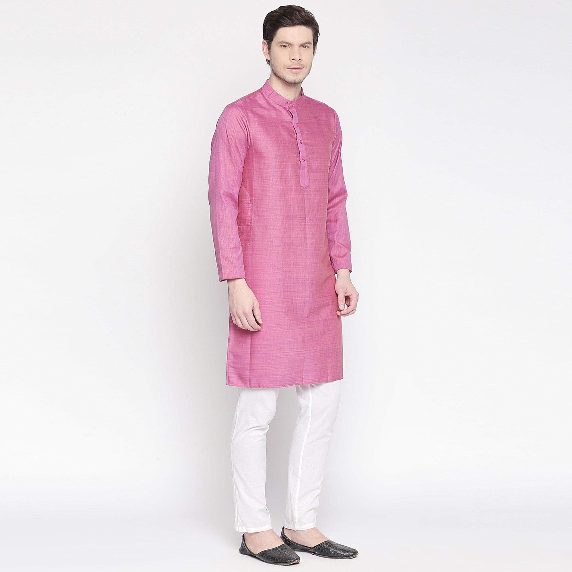 Pink Solid Pure Cotton Kurta - Peachmode