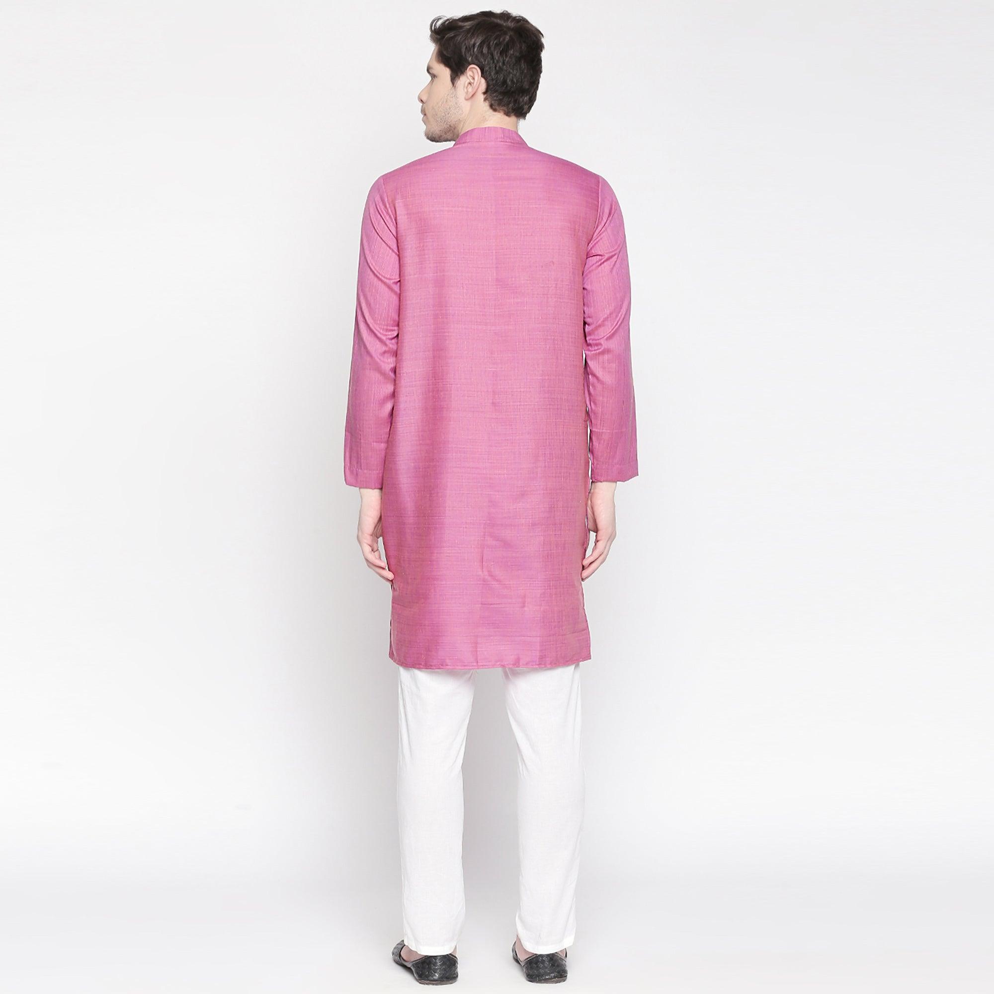 Pink Solid Pure Cotton Kurta - Peachmode
