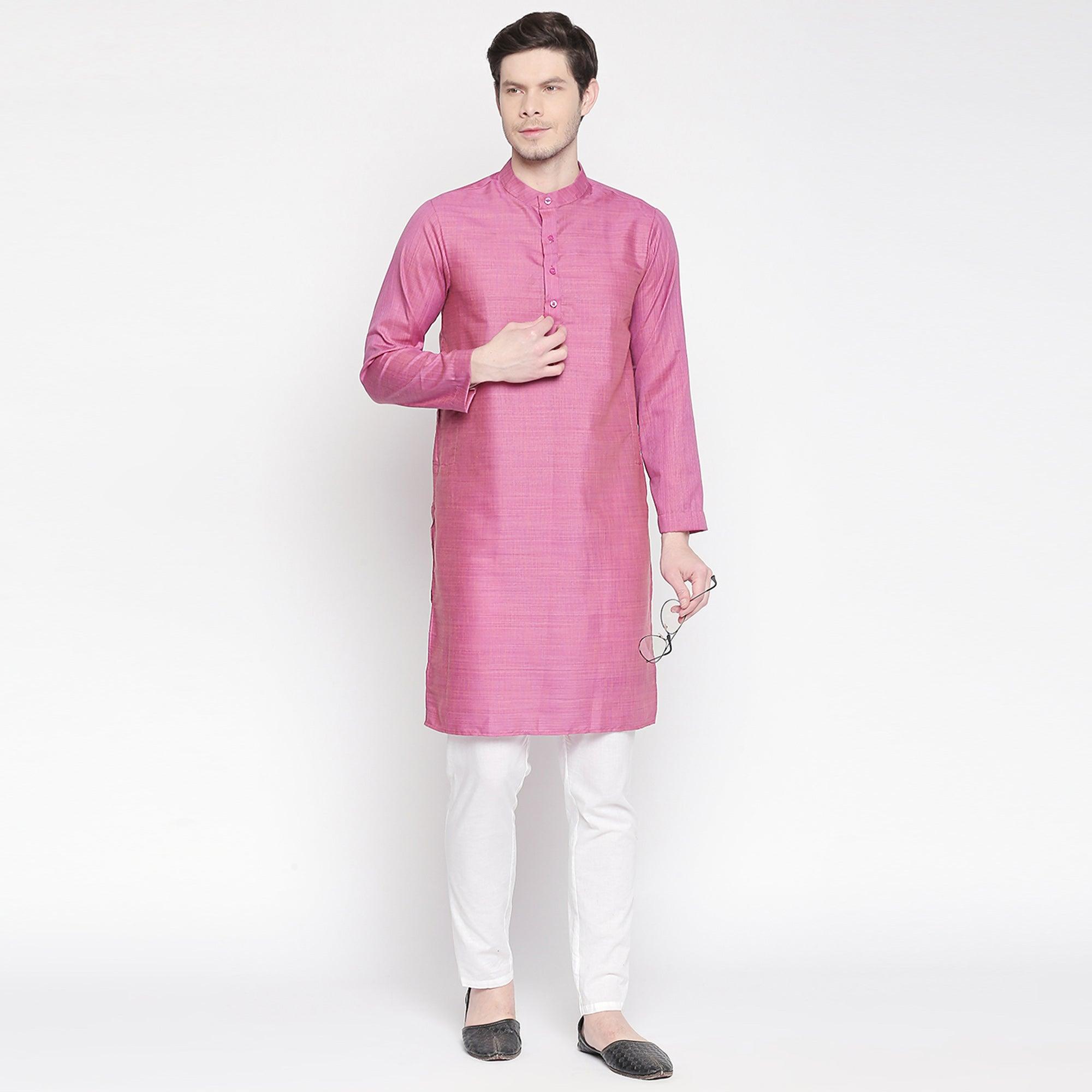 Pink Solid Pure Cotton Kurta - Peachmode