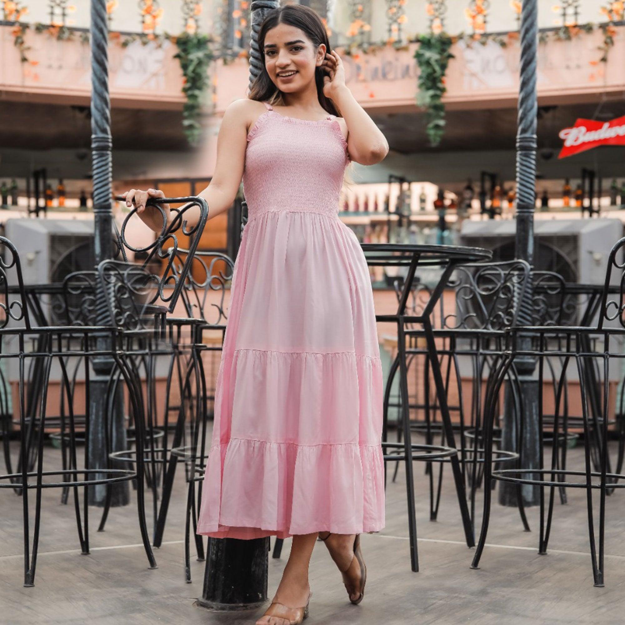 Pink Solid Rayon Dress - Peachmode