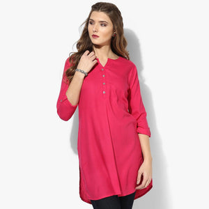Pink Solid Rayon Kurti - Peachmode