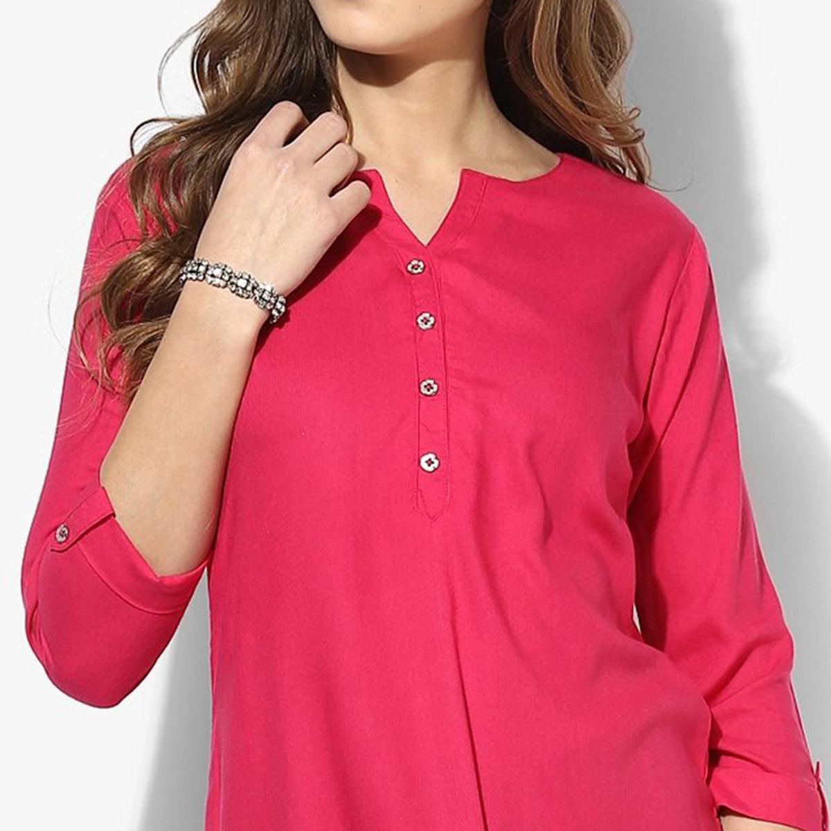 Pink Solid Rayon Kurti - Peachmode