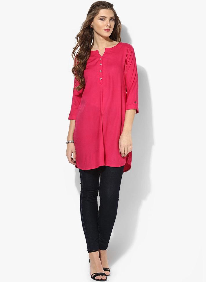 Pink Solid Rayon Kurti - Peachmode