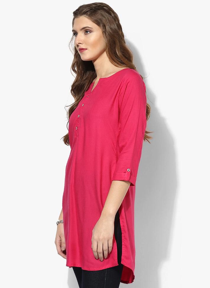 Pink Solid Rayon Kurti - Peachmode