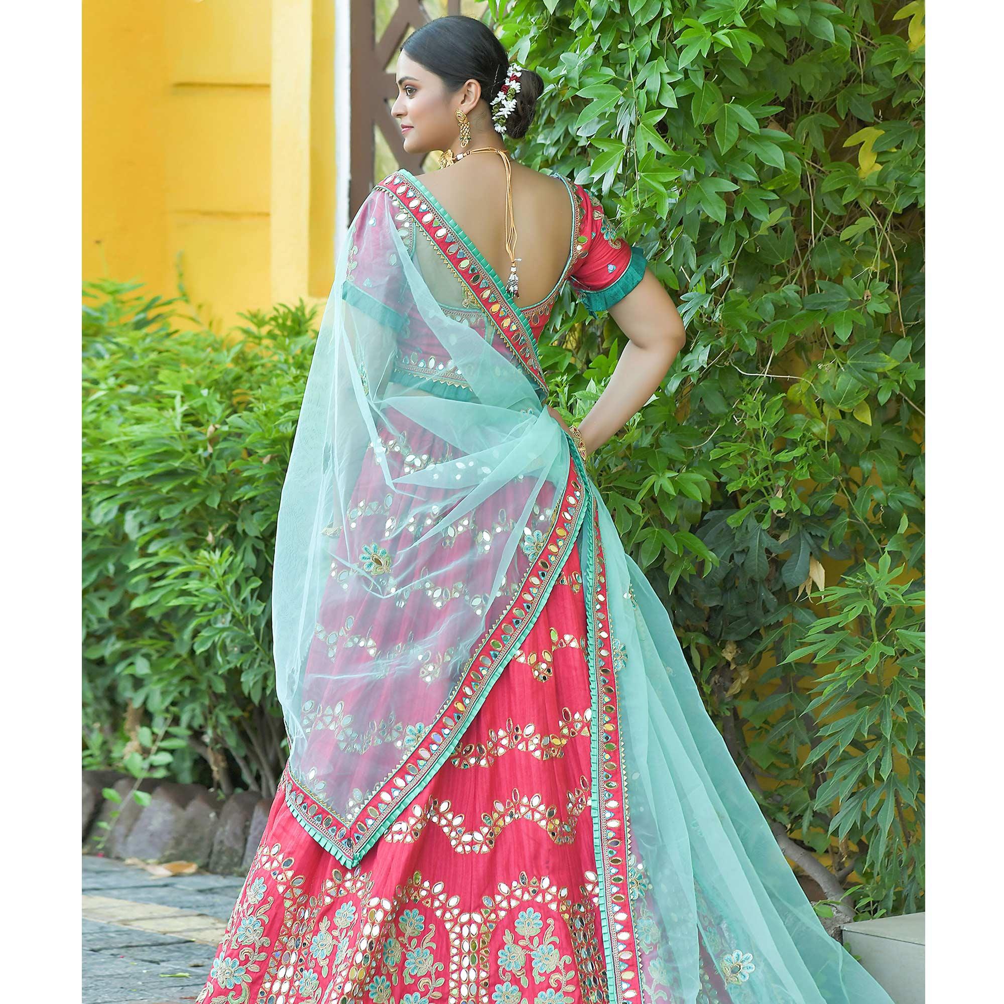 Pink Wedding Wear Floral Embroidery & Resham Work Silk Lehenga Choli - Peachmode