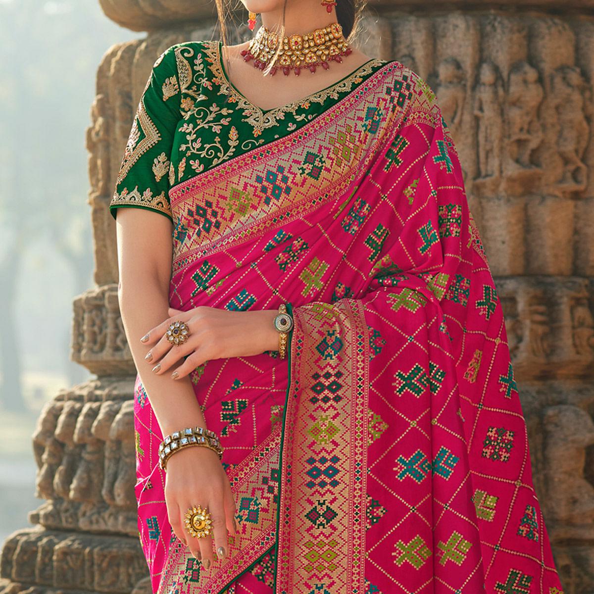 Pink Wedding Wear Woven Silk Saree With Tassels - Peachmode