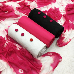 Pink - White - Black Printed Double Top Cotton Dress Material - Peachmode