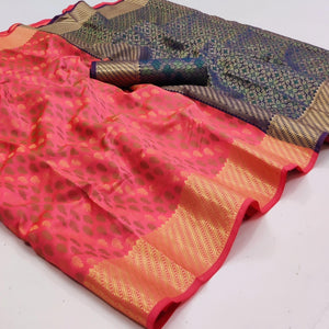 Pink Woven Art Silk Saree - Peachmode