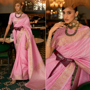 Pink Woven Art Silk Saree - Peachmode
