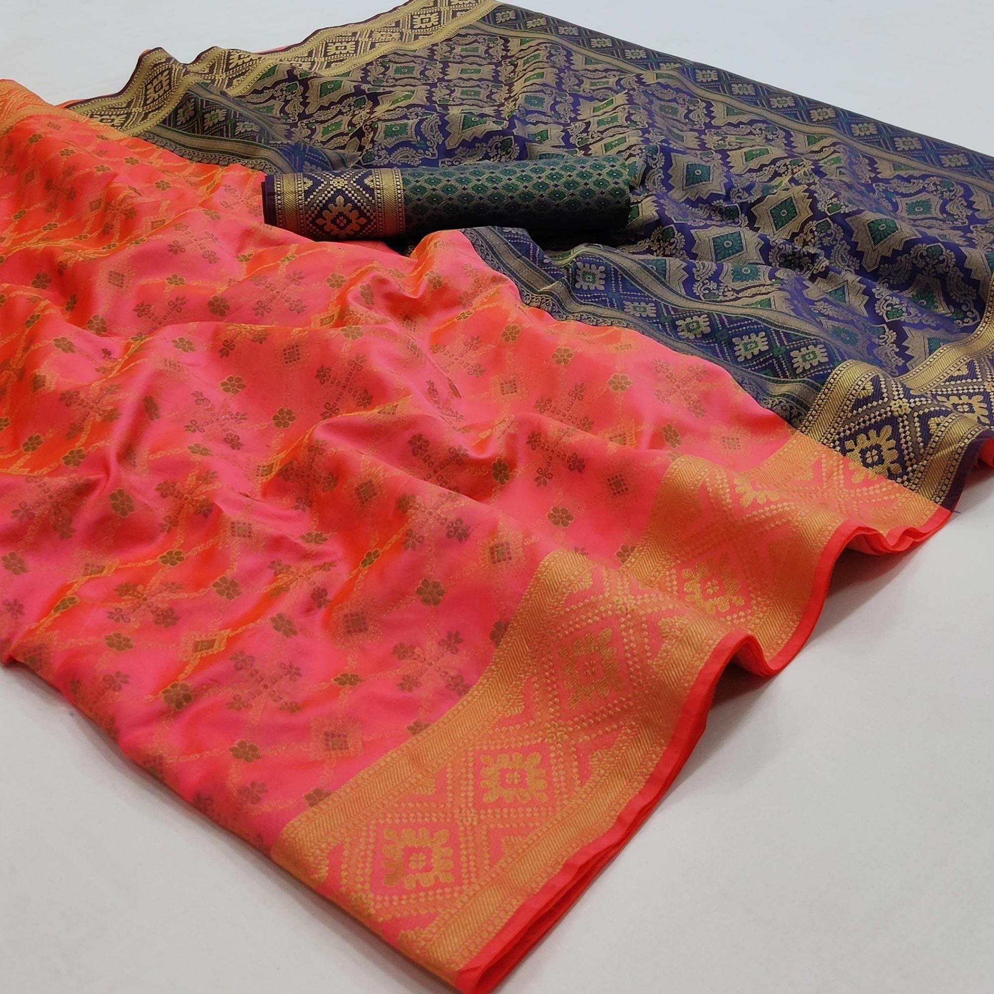 Pink Woven Art Silk Saree - Peachmode