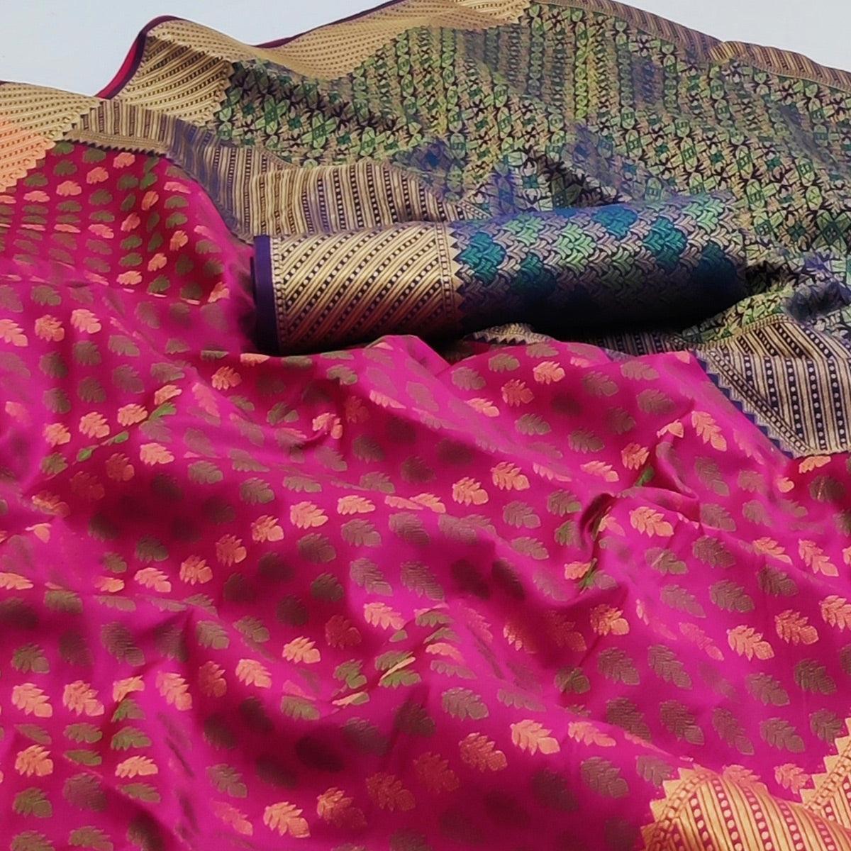 Pink Woven Art Silk Saree - Peachmode