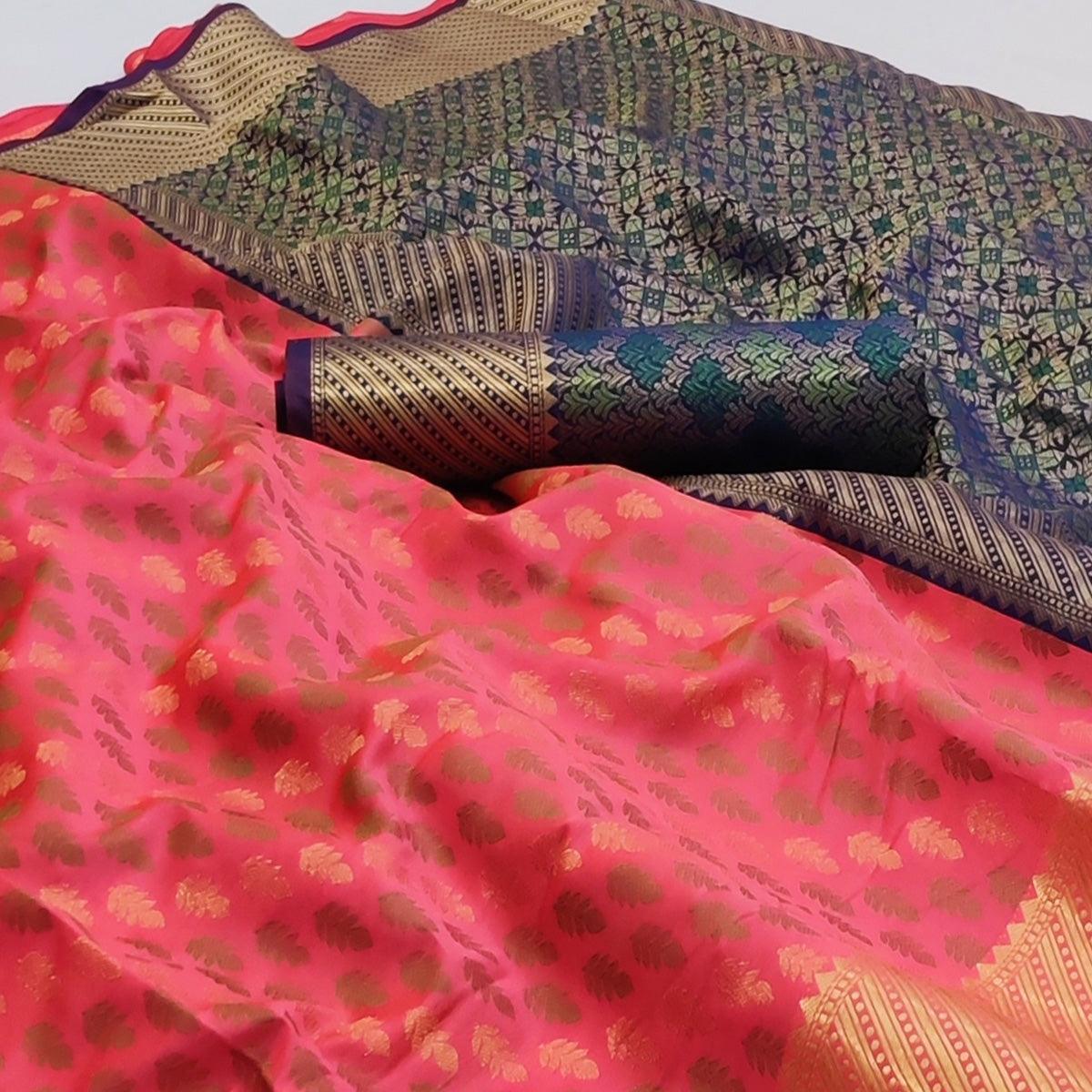 Pink Woven Art Silk Saree - Peachmode