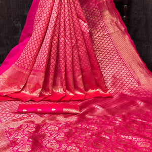 Pink Woven Art Silk Saree - Peachmode
