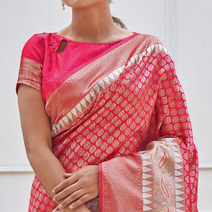 Pink Woven Art Silk Saree - Peachmode