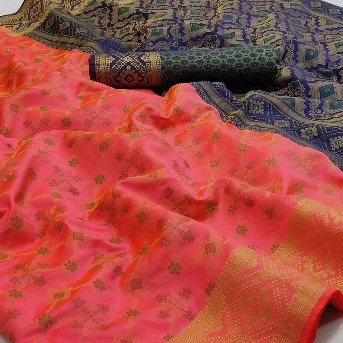 Pink Woven Art Silk Saree - Peachmode
