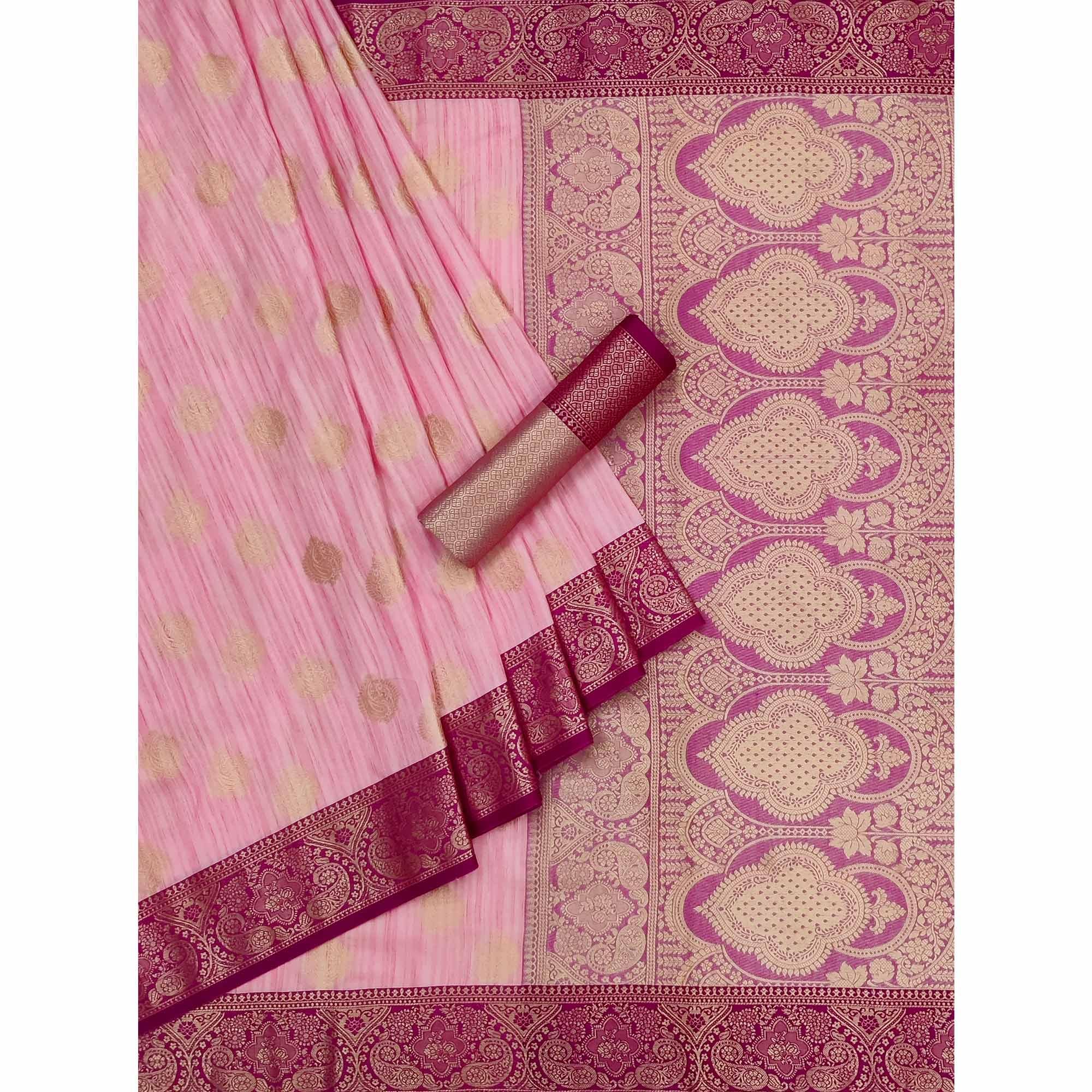 Pink Woven Art Silk Saree - Peachmode
