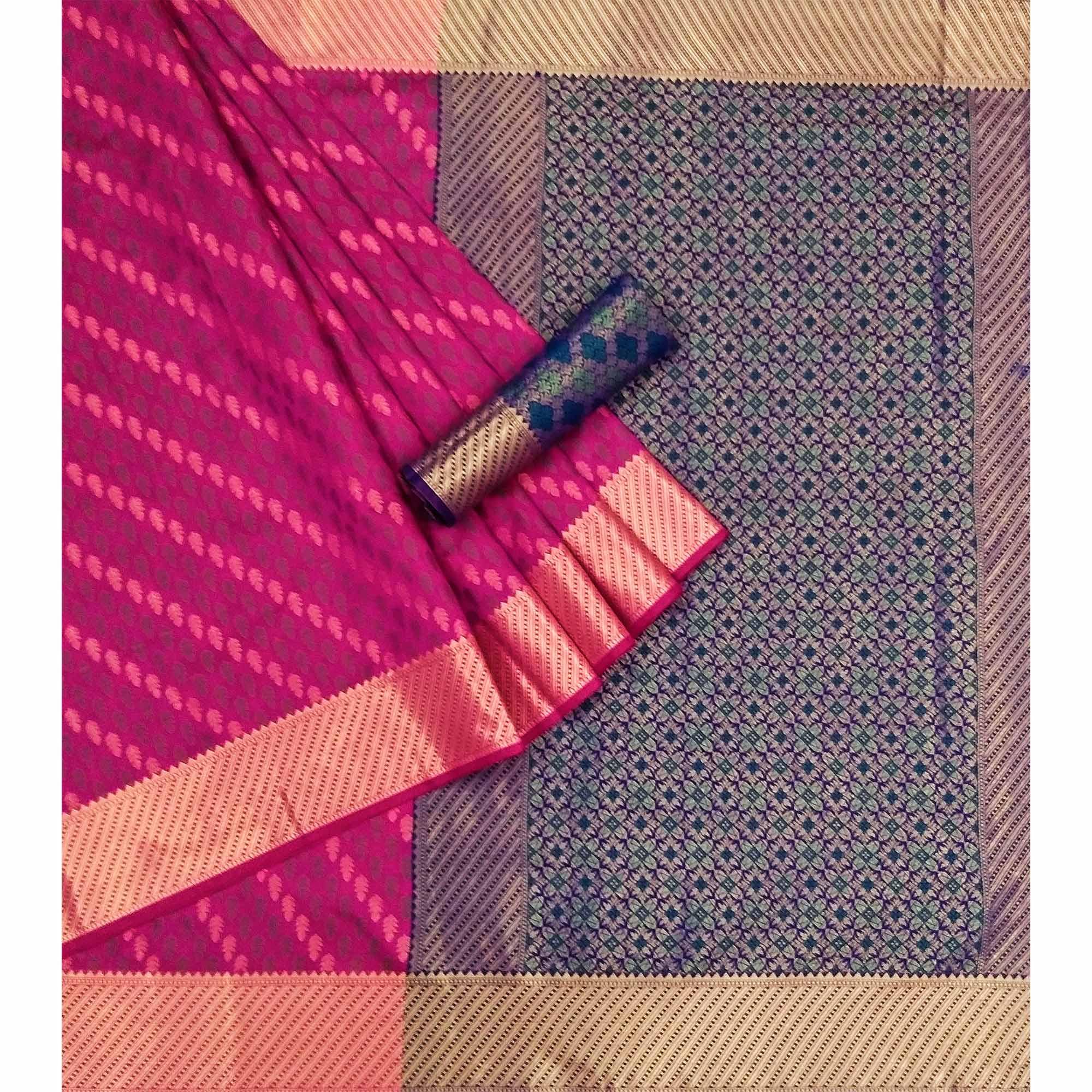 Pink Woven Art Silk Saree - Peachmode