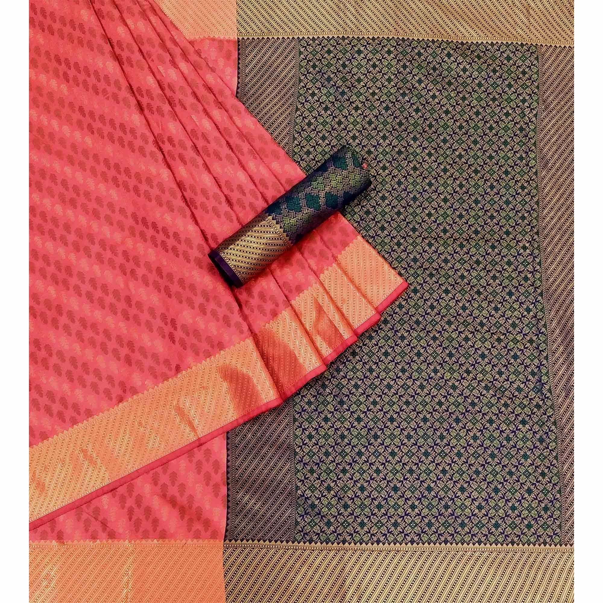 Pink Woven Art Silk Saree - Peachmode
