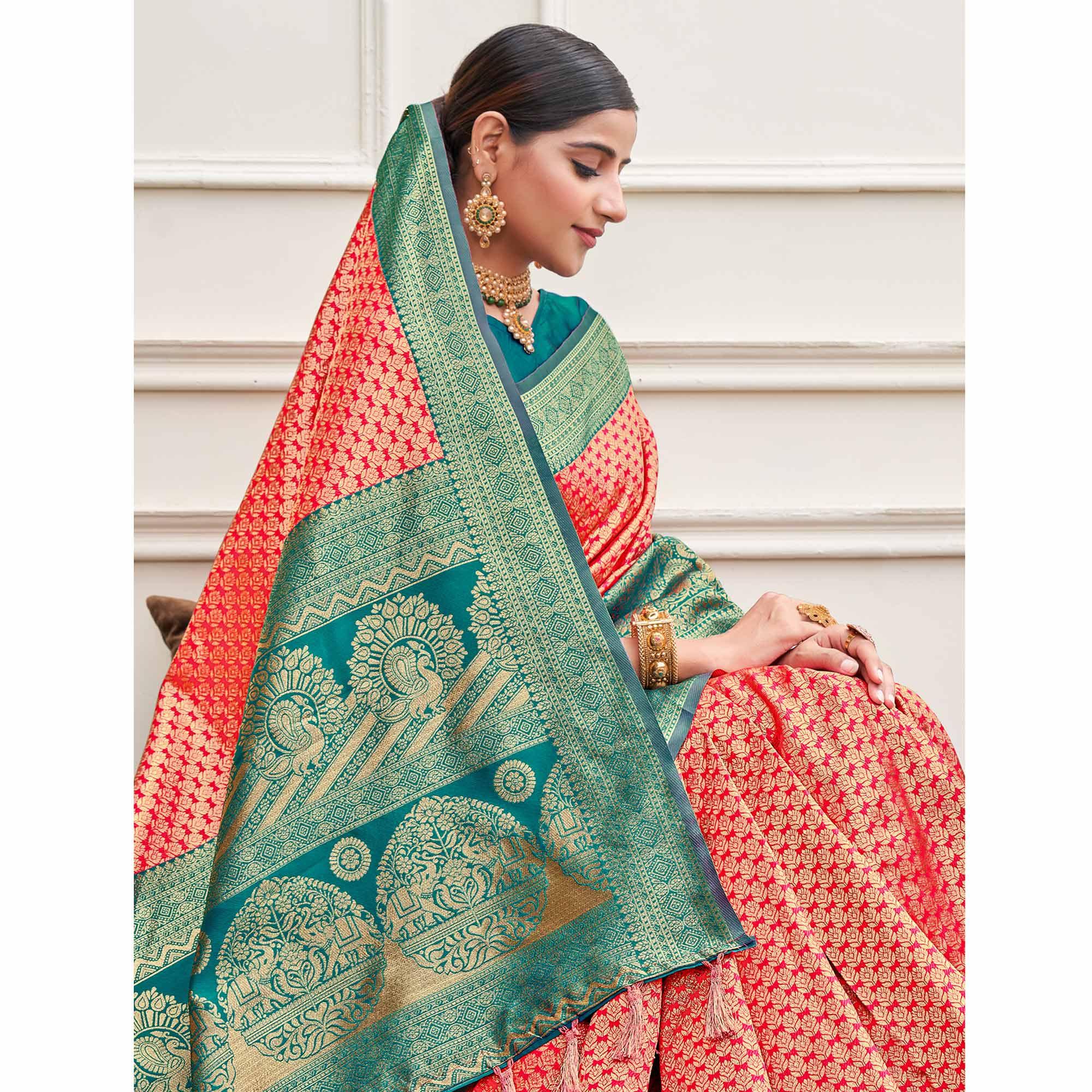 Pink Woven Art Silk Saree - Peachmode