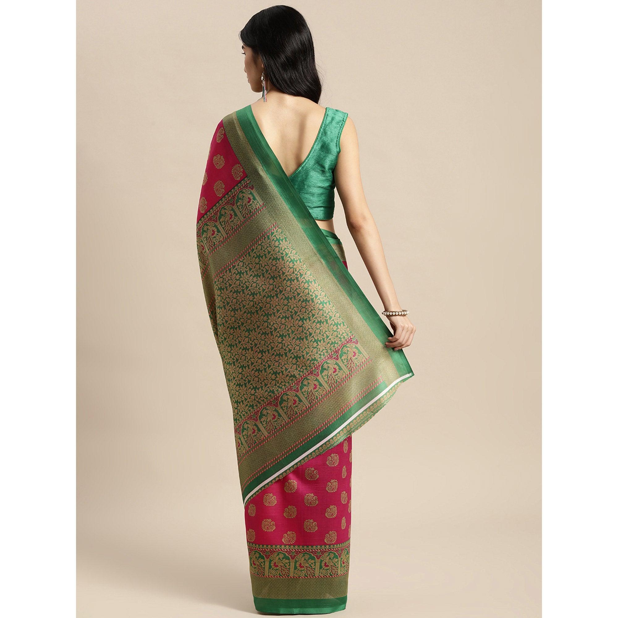 Pink Woven Art Silk Saree - Peachmode