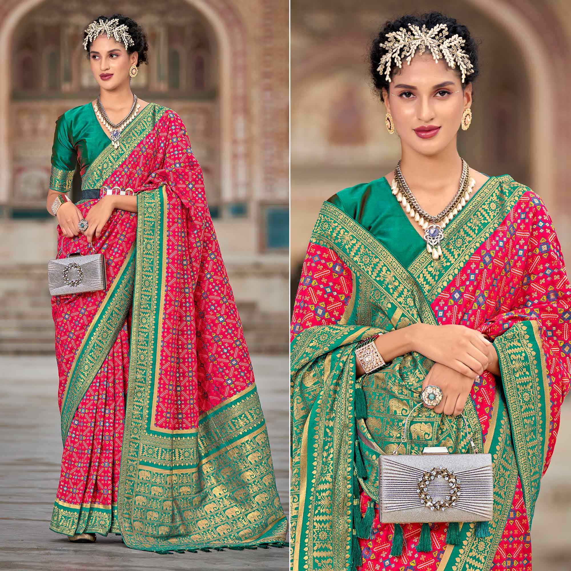 Pink Woven Art Silk Saree With Tassels - Peachmode