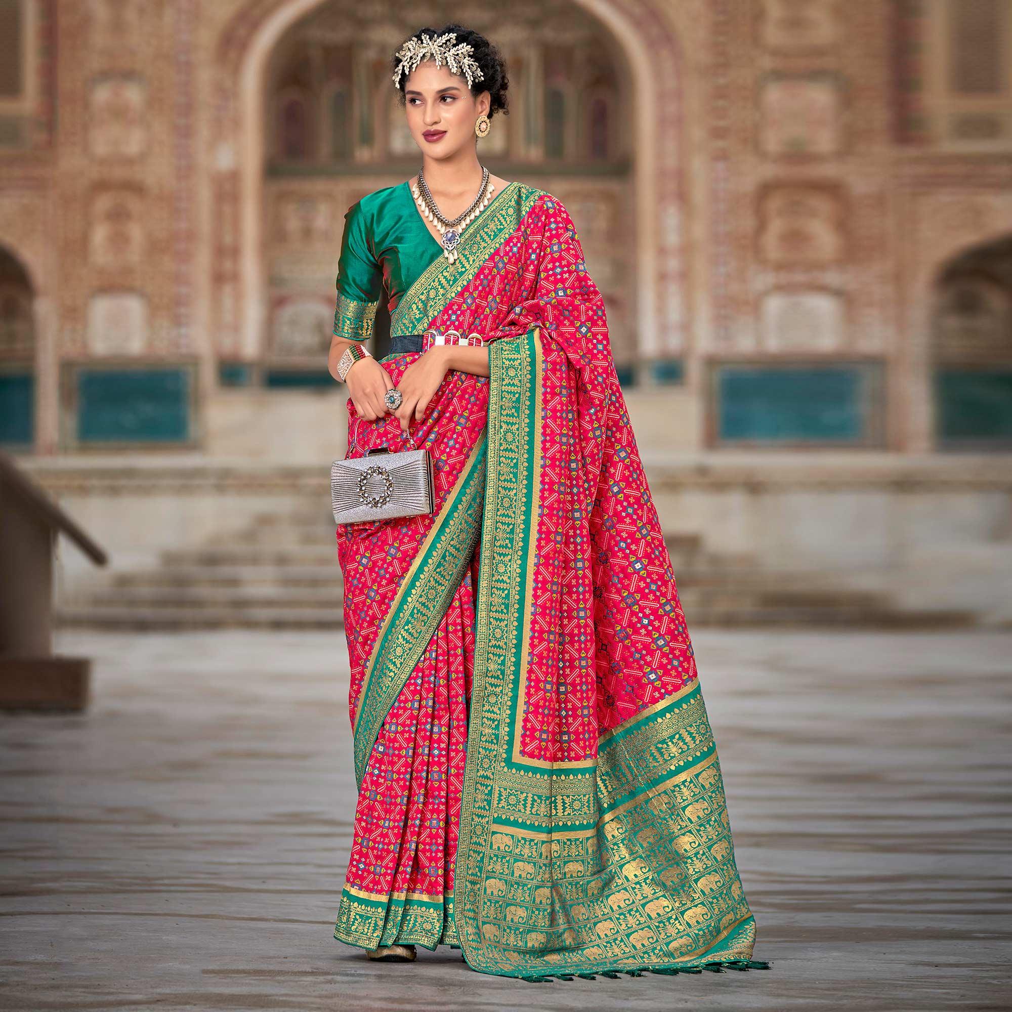 Pink Woven Art Silk Saree With Tassels - Peachmode