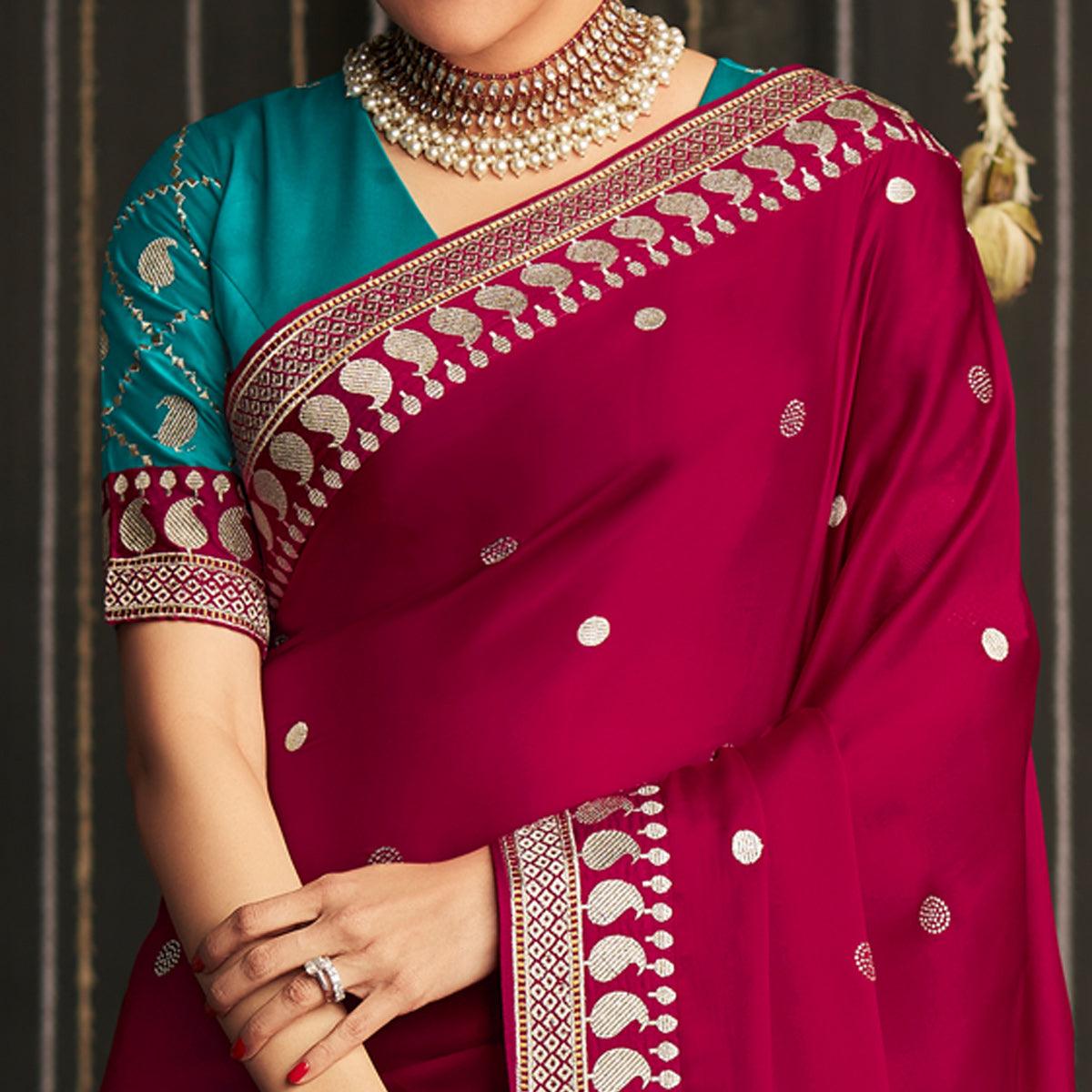 Pink Woven Art Silk Saree With Tassels - Peachmode
