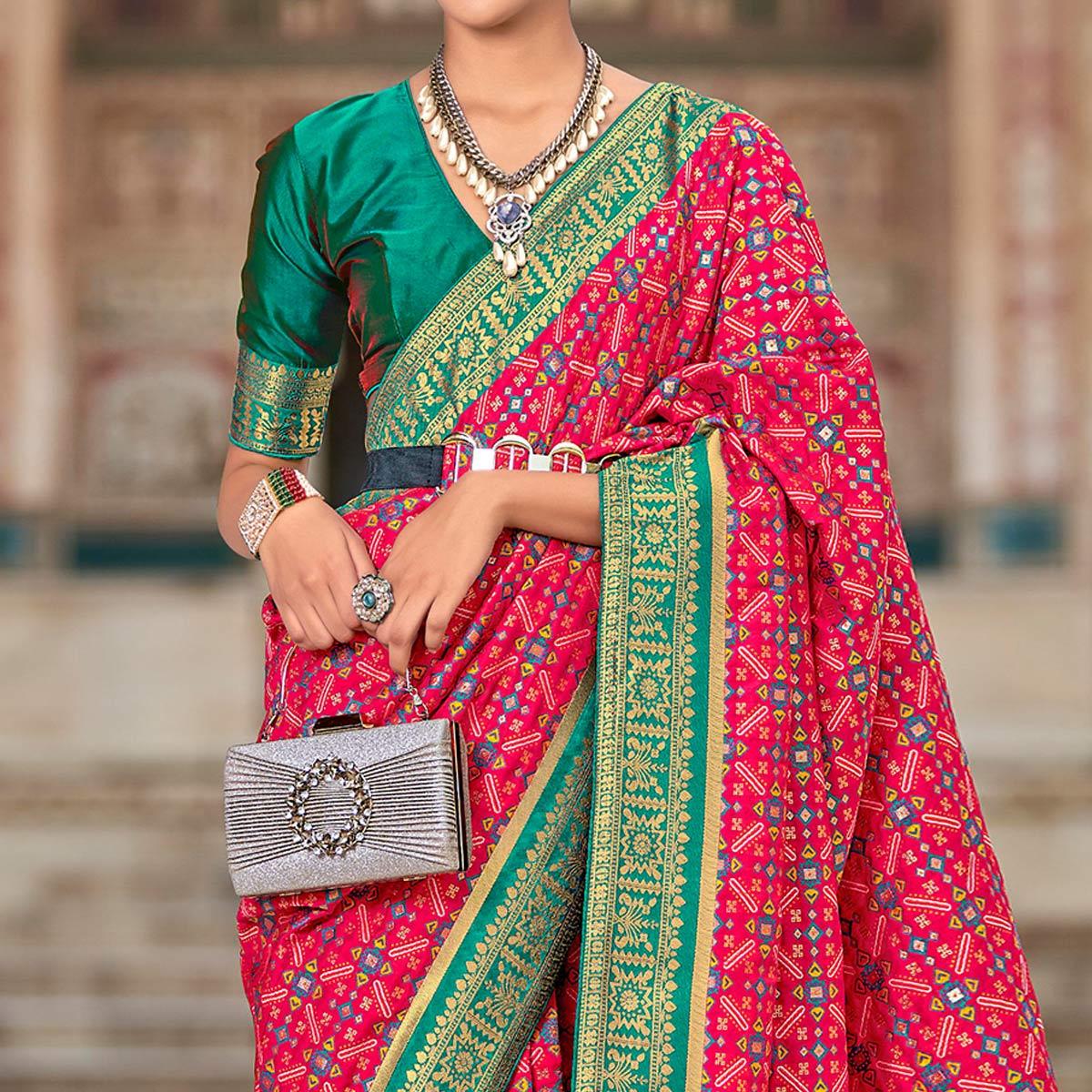 Pink Woven Art Silk Saree With Tassels - Peachmode