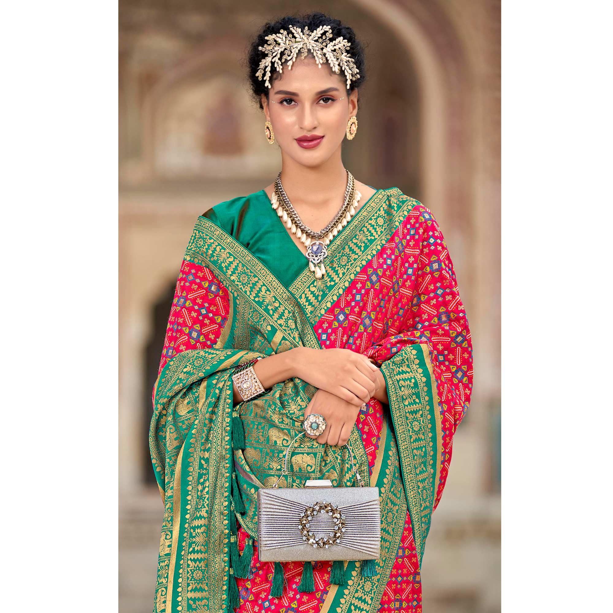 Pink Woven Art Silk Saree With Tassels - Peachmode