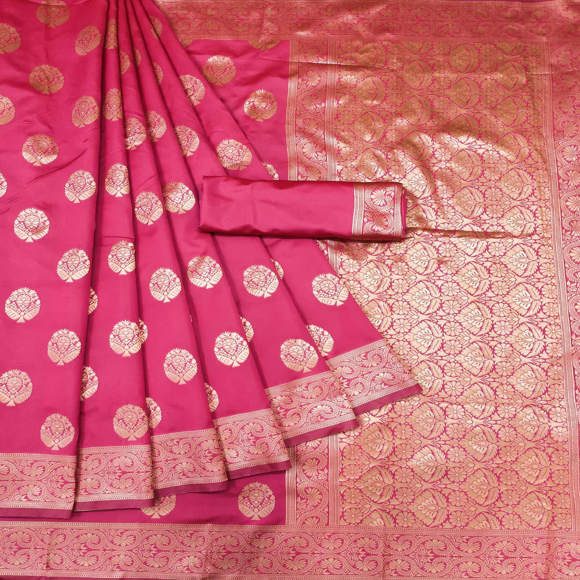 Pink Woven Banarasi Silk Saree - Peachmode