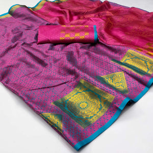 Pink Woven Cotton Silk Saree - Peachmode