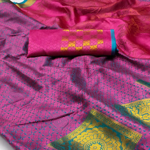 Pink Woven Cotton Silk Saree - Peachmode