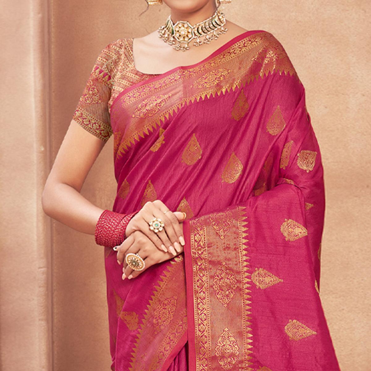 Pink Woven Cotton Silk Saree - Peachmode