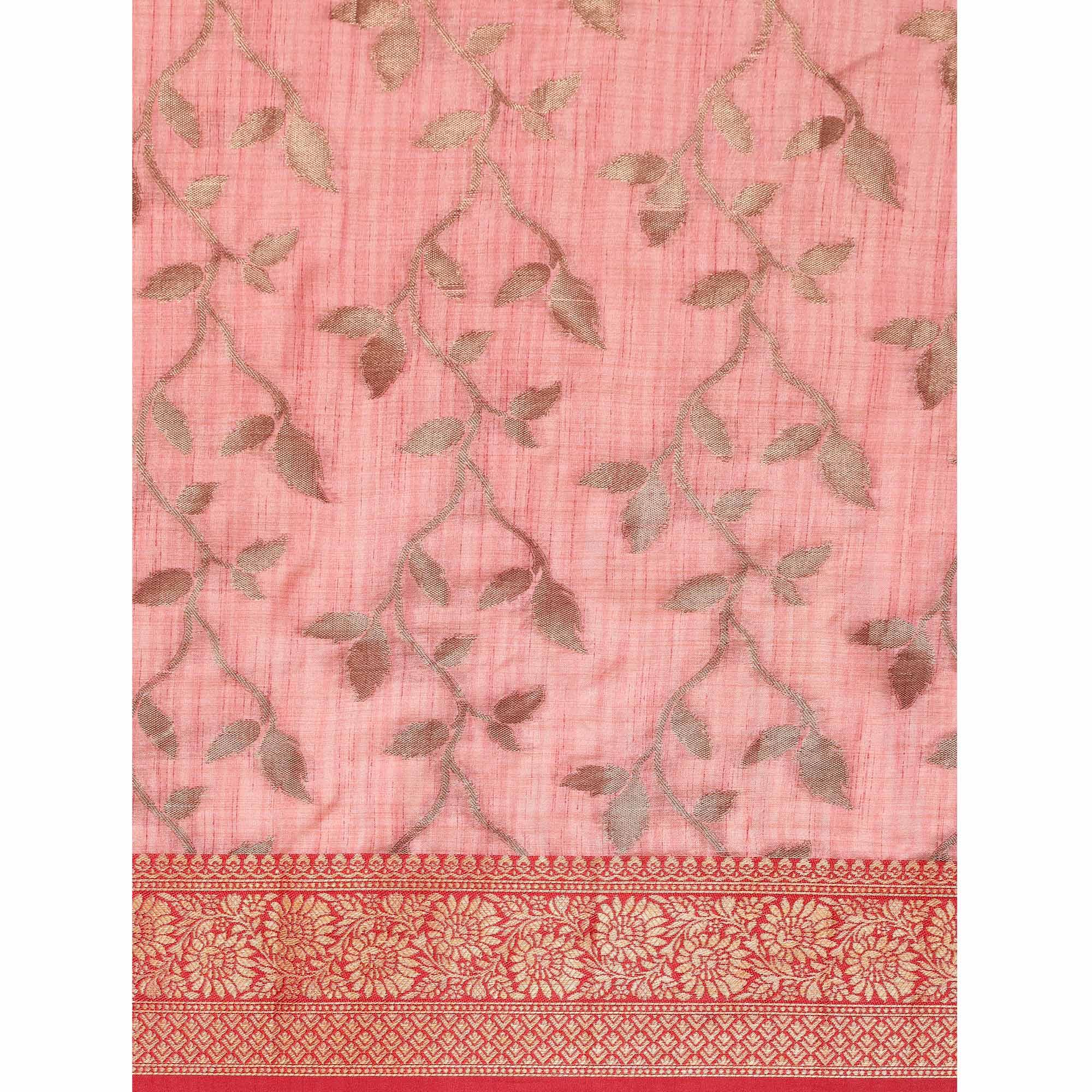 Pink Woven Cotton Silk Saree With Tassels - Peachmode
