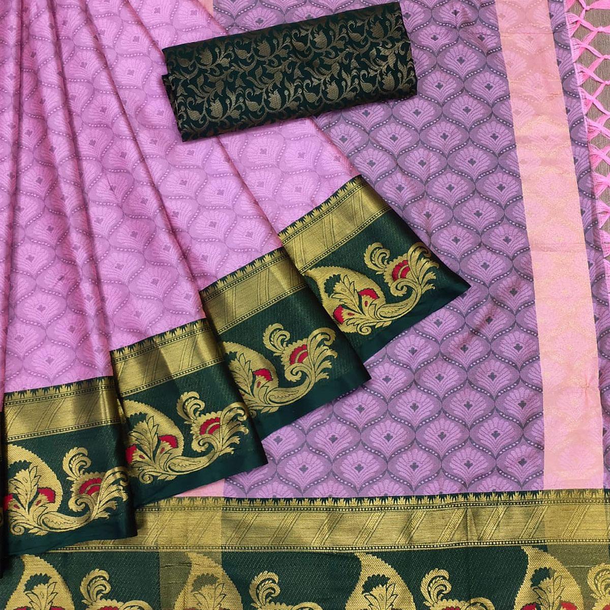 Pink Woven Cotton Silk Saree With Tassels - Peachmode