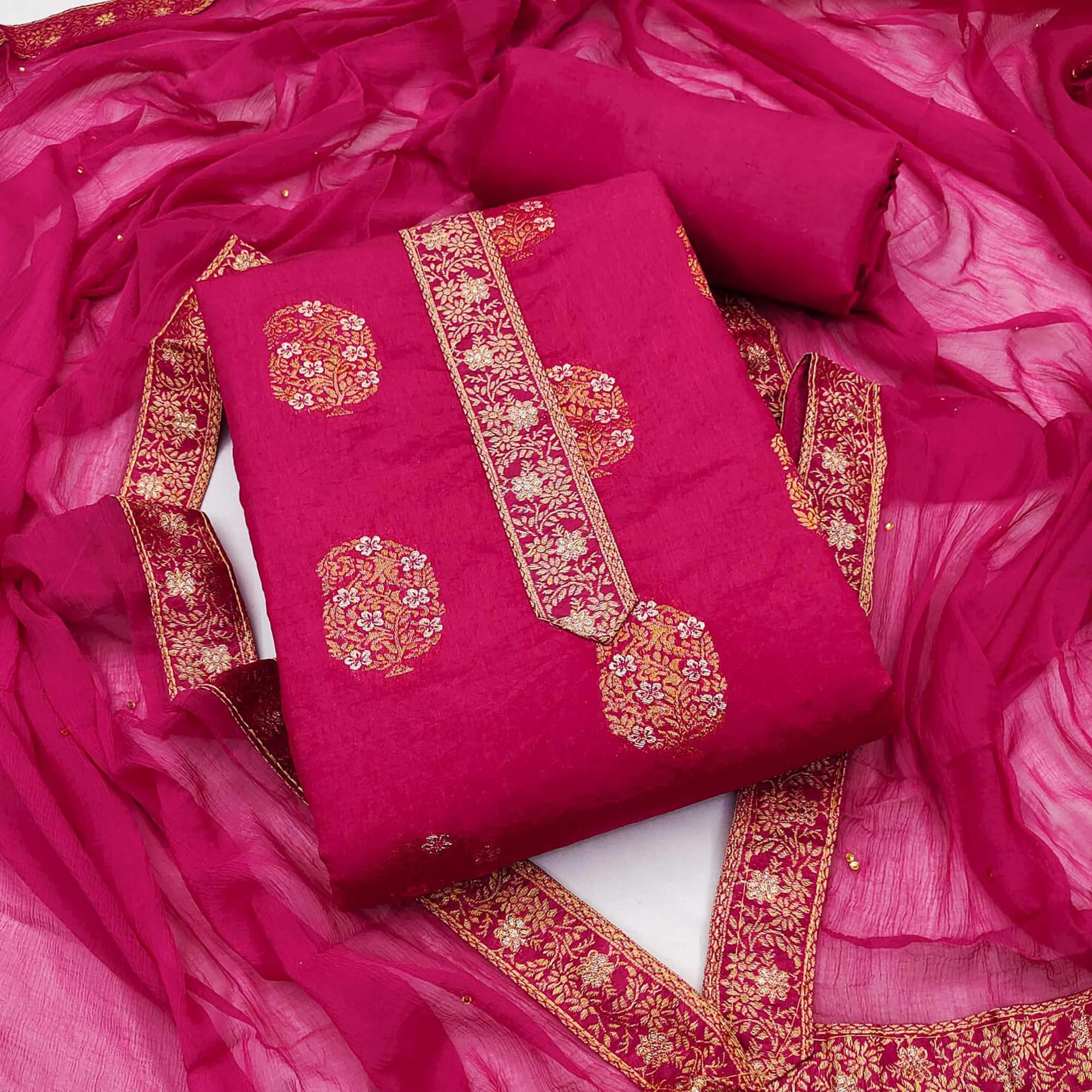 Pink Woven Dola Silk Dress Material - Peachmode