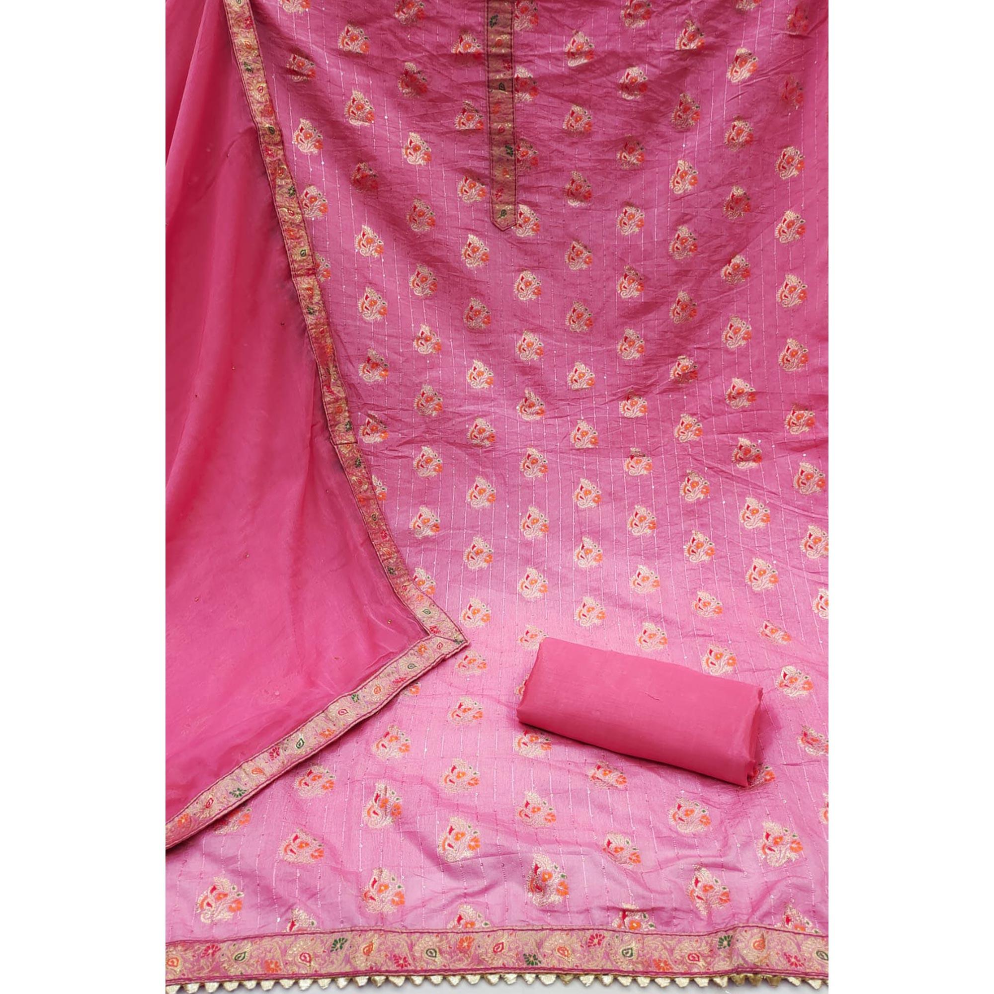 Pink Woven Dola Silk Dress Material - Peachmode