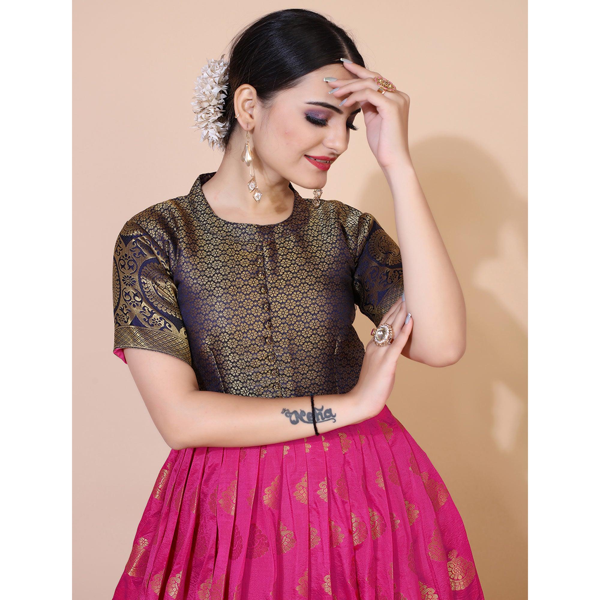 Pink Woven Jacquard Anarkali Style Gown - Peachmode