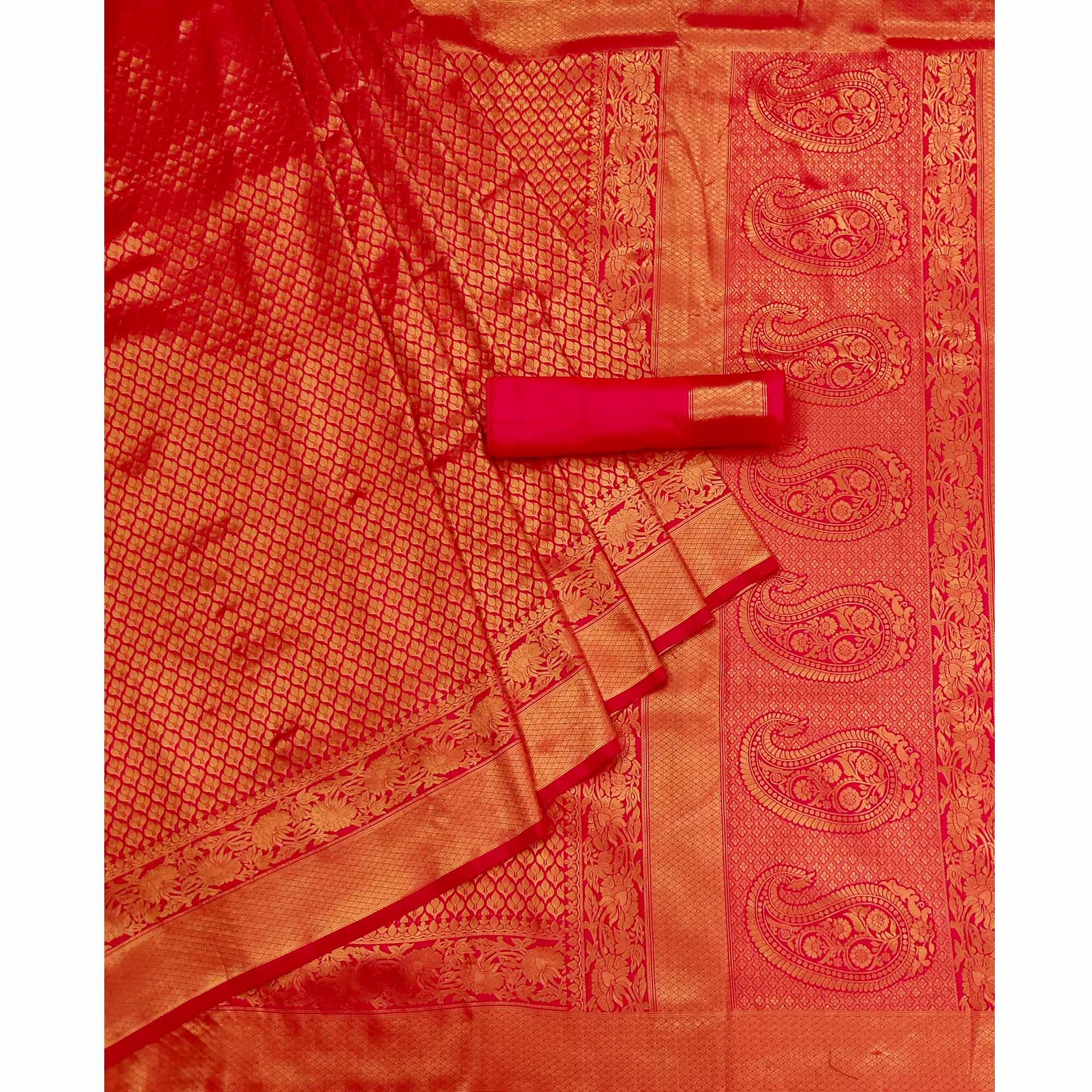 Pink Woven Jacquard Saree - Peachmode