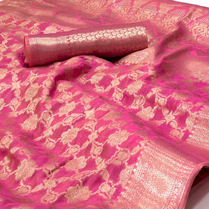Pink Woven Organza Saree - Peachmode