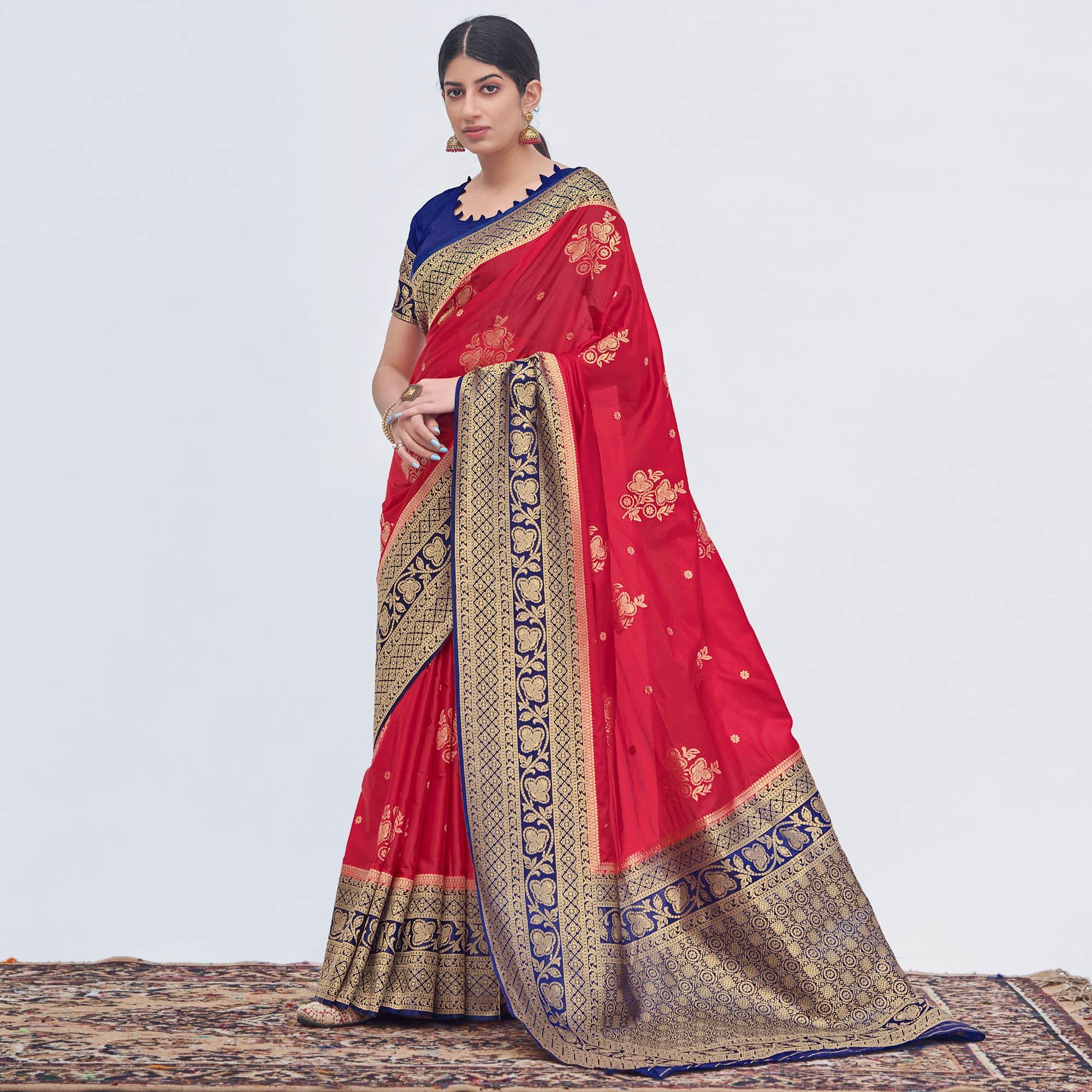 Pink Woven Organza Saree - Peachmode