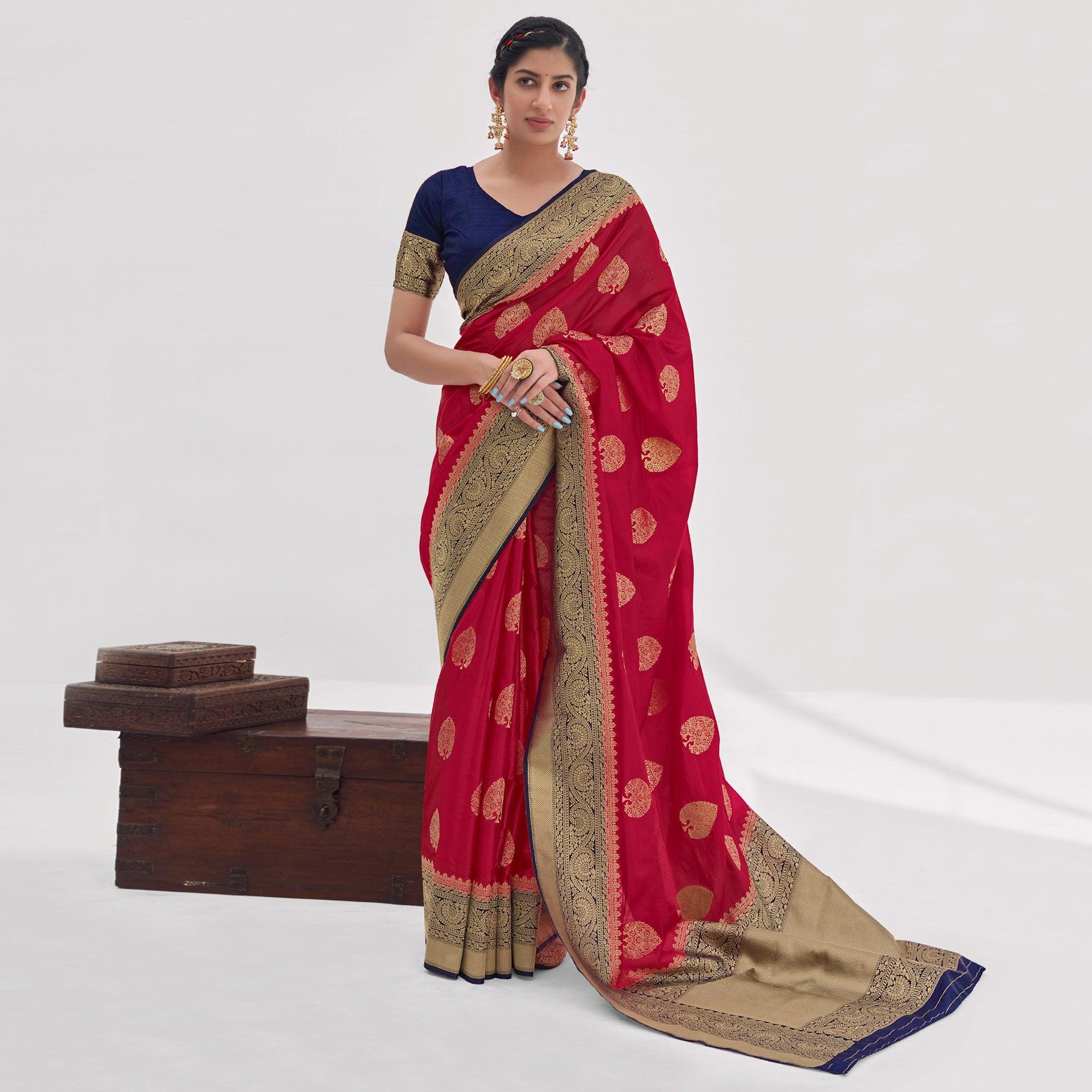 Pink Woven Organza Saree - Peachmode
