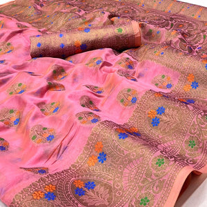 Pink Woven Organza Saree - Peachmode