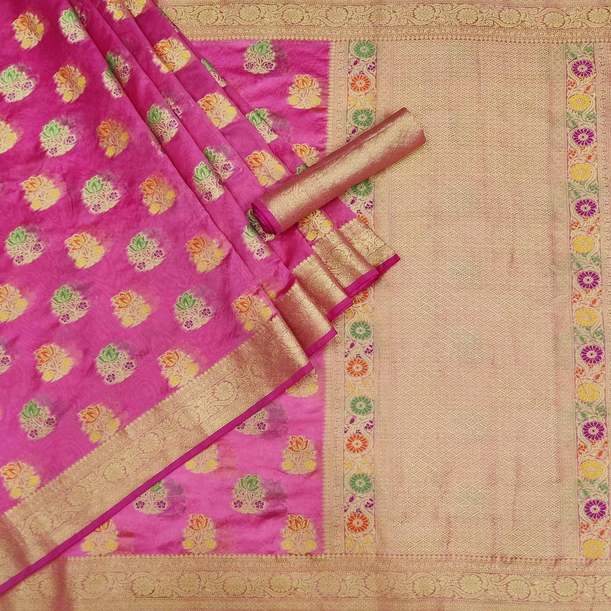 Pink Woven Organza Saree - Peachmode