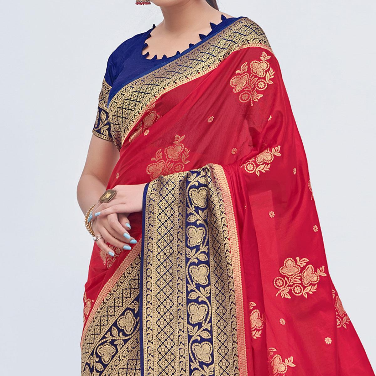 Pink Woven Organza Saree - Peachmode